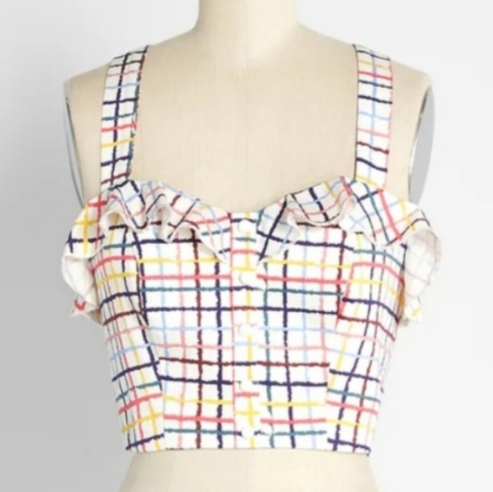 Modcloth X Collectif Watercolour Emilia Gingham Crop Top